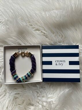 crown & ivy Navy Rope Bracelet with Turquoise and Aqua Accents